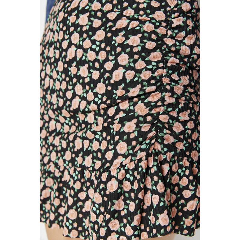 Trendyol Multicolored Printed Ruffle Mini High Waist Knitted Skirt