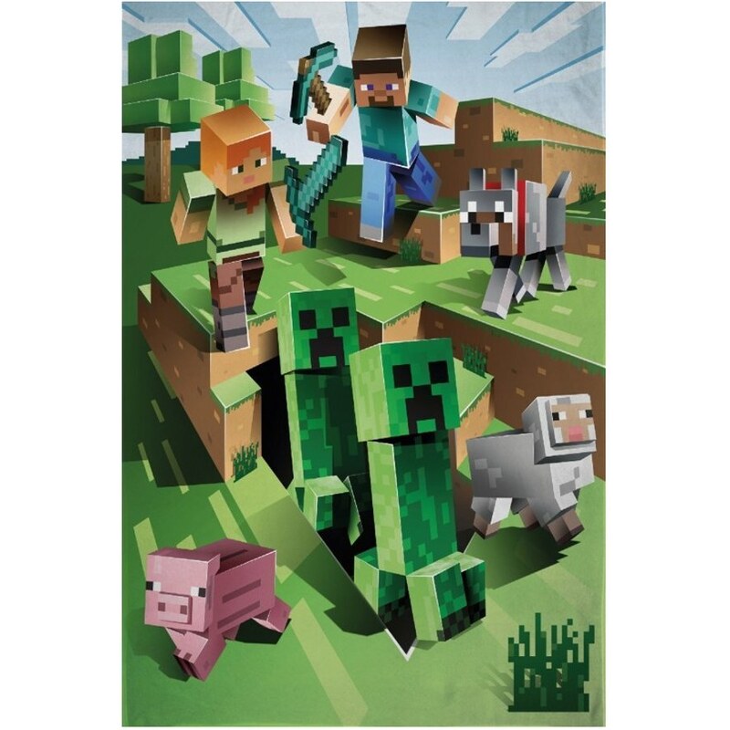 Halantex Fleecová deka Minecraft - motiv Farma - Polar Fleece - 100 x 150 cm