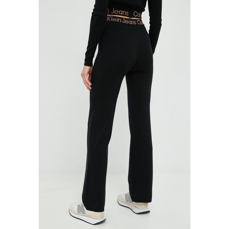 Kalhoty Calvin Klein Jeans dámské, černá barva, zvony, high waist