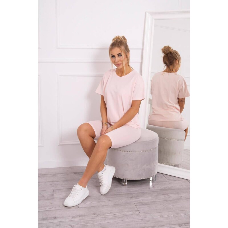 MladaModa Souprava top + krátké legíny model 9099 pudrově růžová