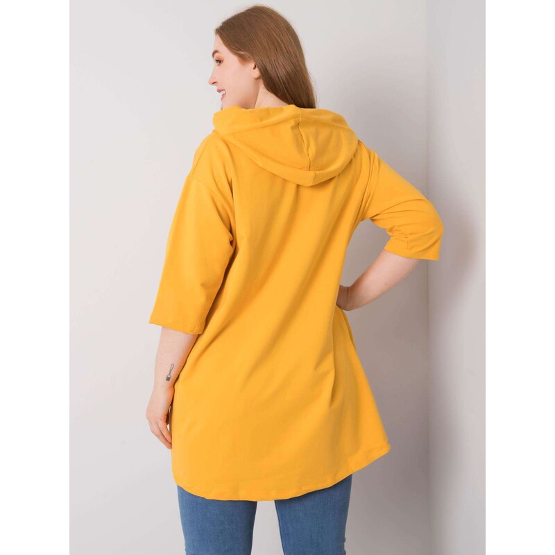 Fashionhunters Tmavě žlutá dámská mikina větší velikosti se zapínáním na zip
