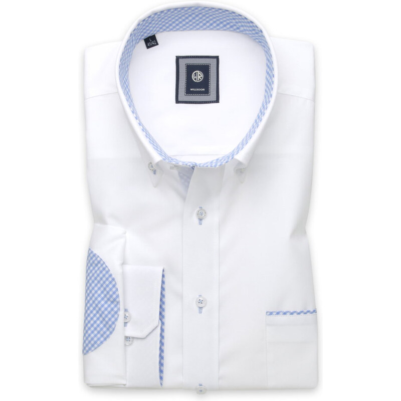 Willsoor Pánská košile slim fit bílé barvy s károvanými náloketníky 13636