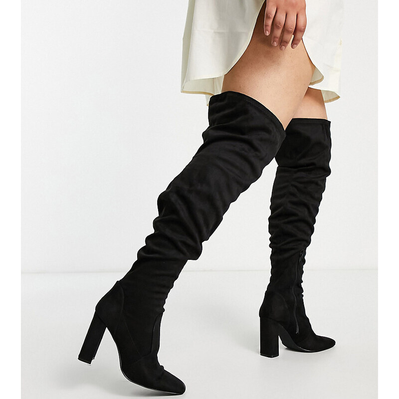 ASOS DESIGN Curve Kenni block-heeled over the knee boots in black 100037813