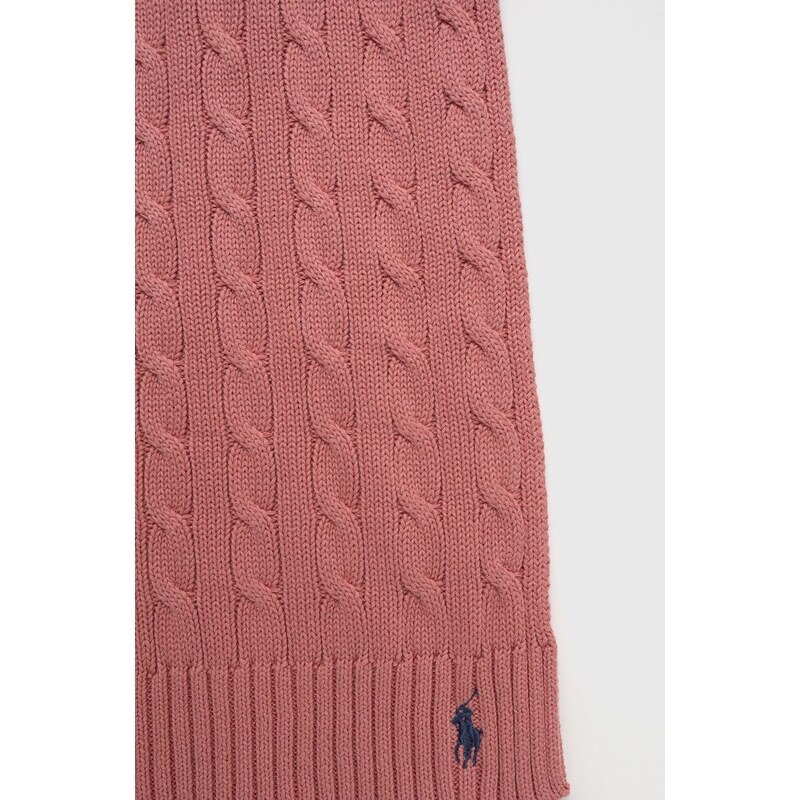 Bavlněný šátek Polo Ralph Lauren růžová barva, hladký