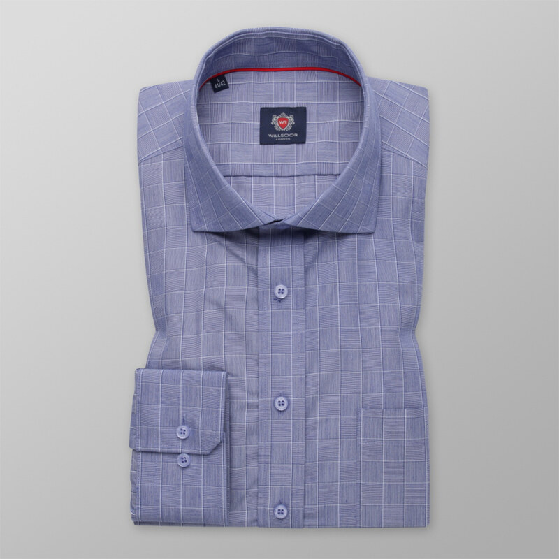Willsoor Pánská košile slim fit modrá s kostkovaným vzorem 13265