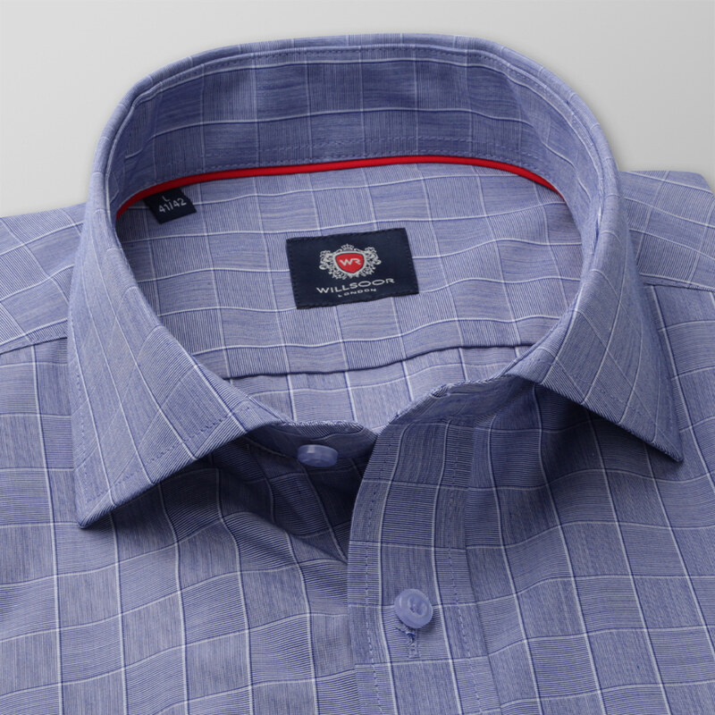 Willsoor Pánská košile slim fit modrá s kostkovaným vzorem 13265