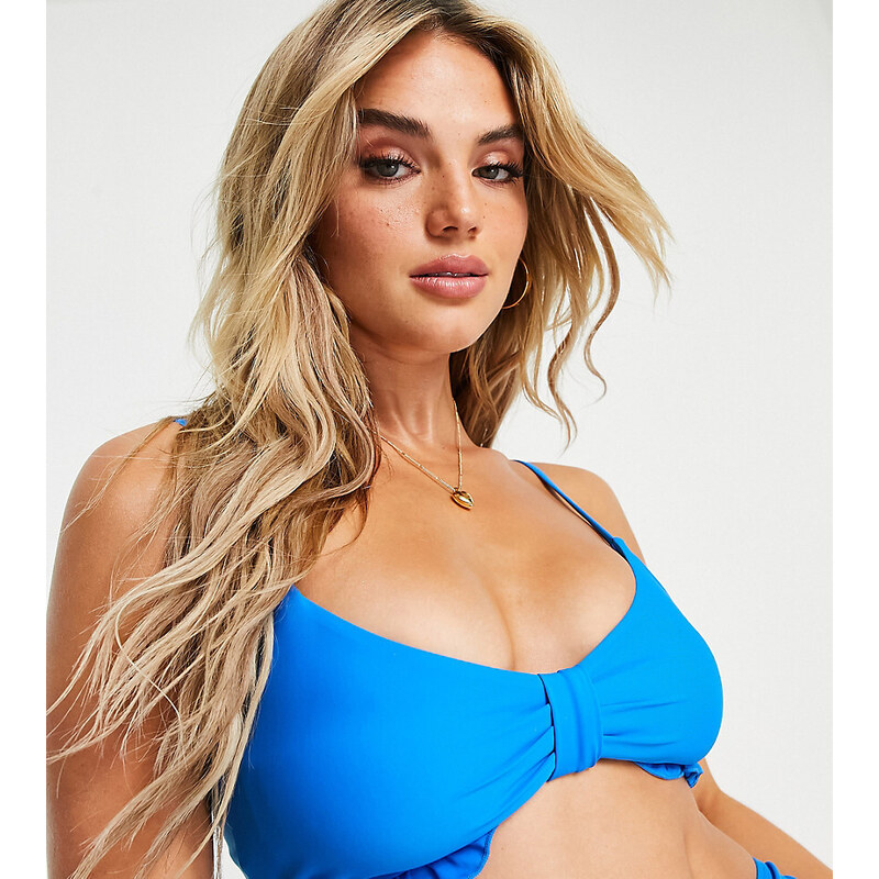 The Frolic Maternity frill bikini top in cobalt blue