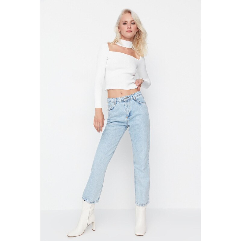 Trendyol Blue High Waist Straight Jeans