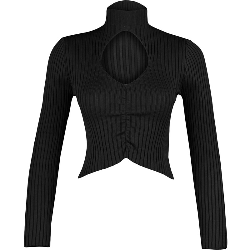 Trendyol Black Crop Cut Out Detailed Knitwear Sweater