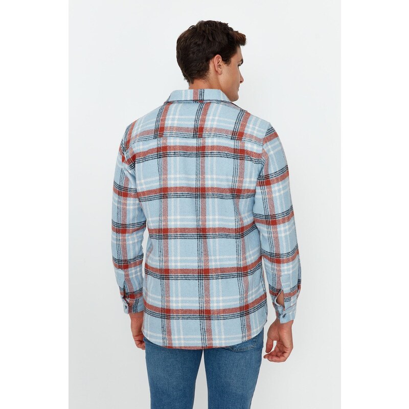 Trendyol Light Blue Men's Overshirt, Plaid Shirt -