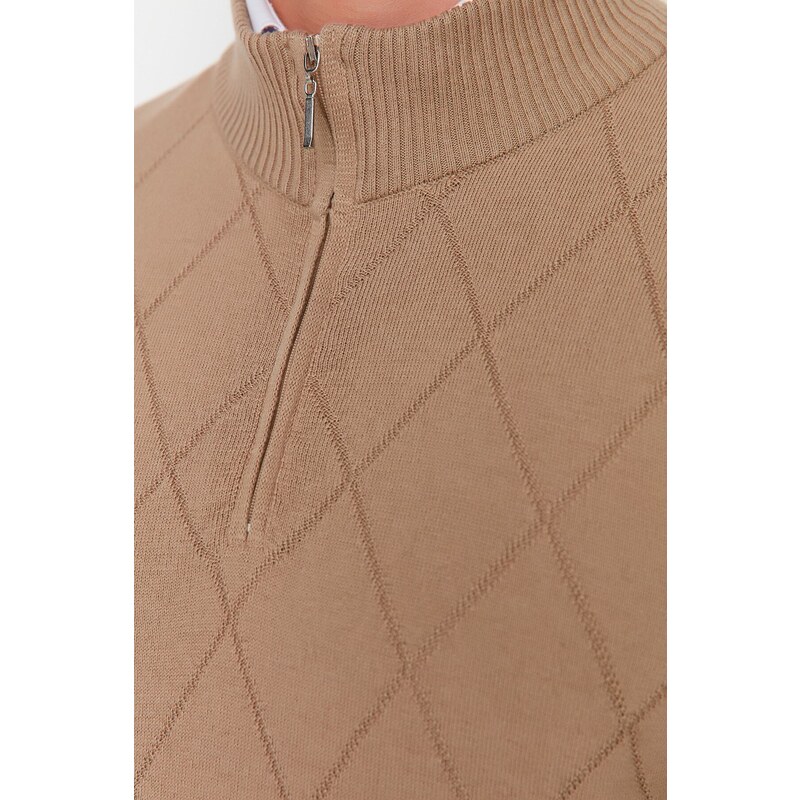 Trendyol Camel Slim Fit Half Turtleneck Zipper Neck Smart Knitwear Sweater