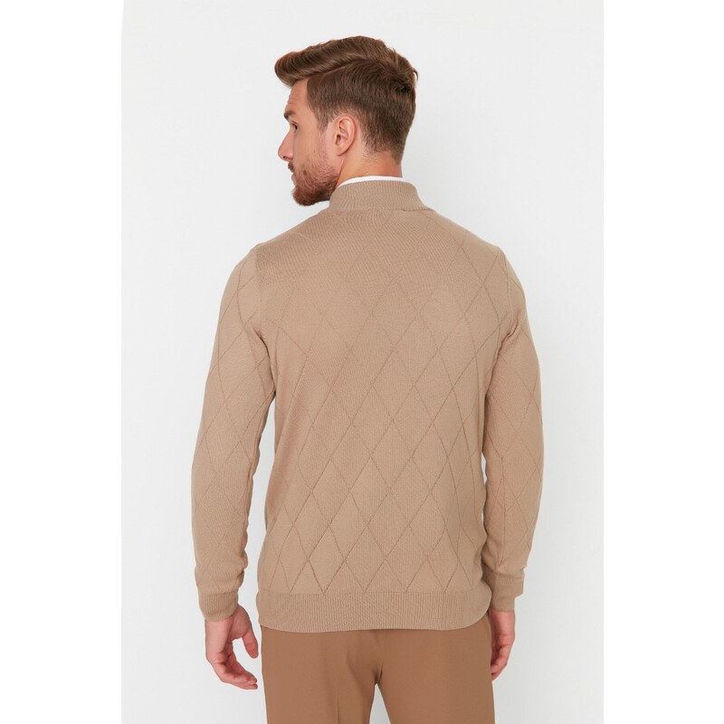 Trendyol Camel Slim Fit Half Turtleneck Zipper Neck Smart Knitwear Sweater