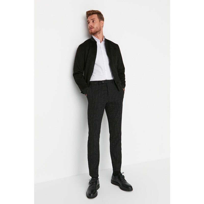 Trendyol Black Men's Regular Fit Striped Trousers