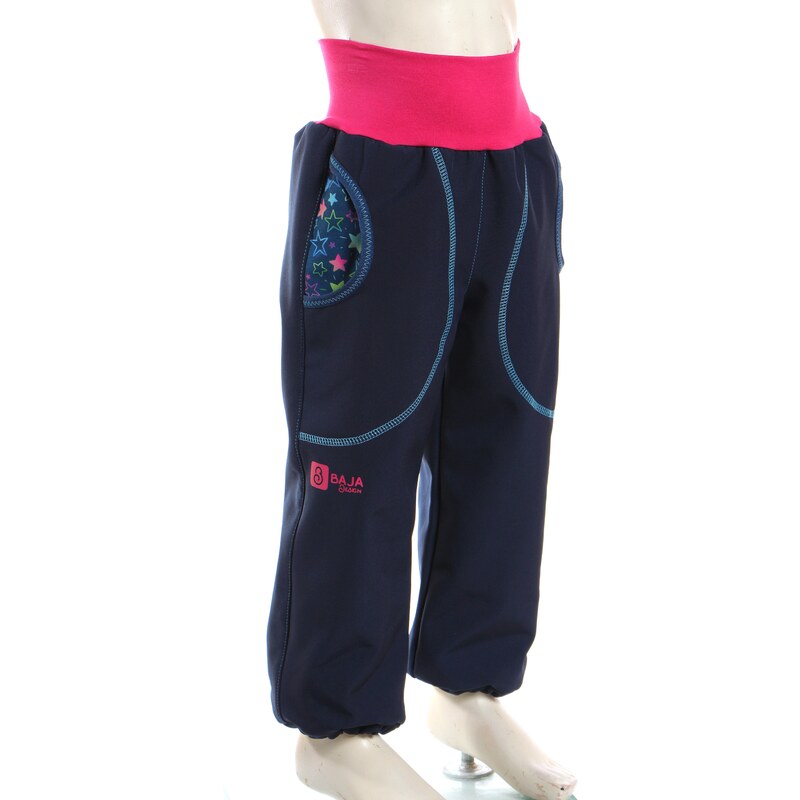 BajaDesign Jarní softshellové kalhoty holky, tm. modré + hvězdičky