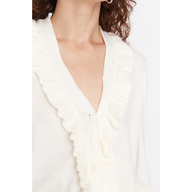 Trendyol Ecru Ruffle Tricot Cardigan