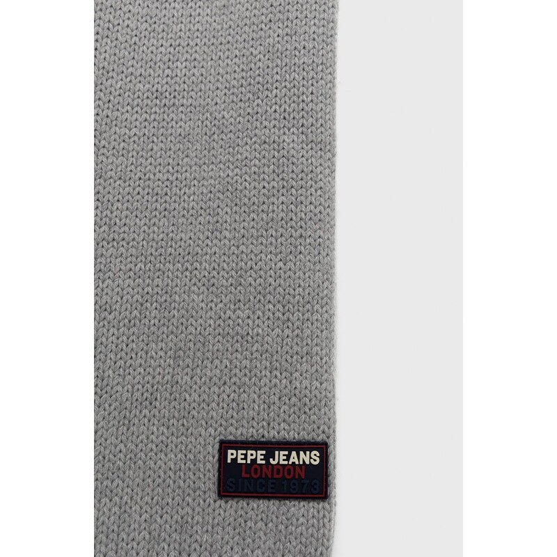 Šátek z vlněné směsi Pepe Jeans šedá barva, hladký