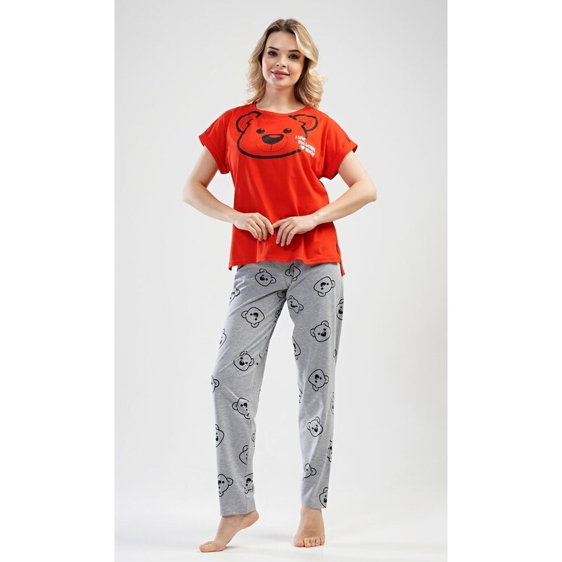 Vienetta Secret Dámské pyžamo s krátkým rukávem Méďa - červená