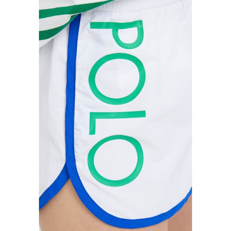 Kraťasy Polo Ralph Lauren dámské, bílá barva, hladké, medium waist