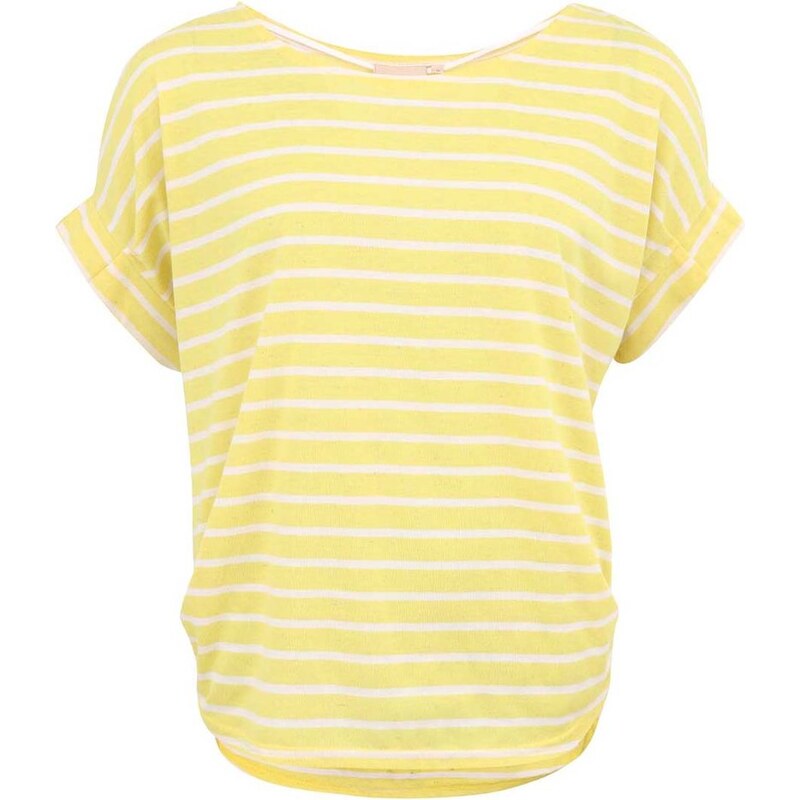 Žluté oversized tričko s krémovými pruhy ICHI Lera