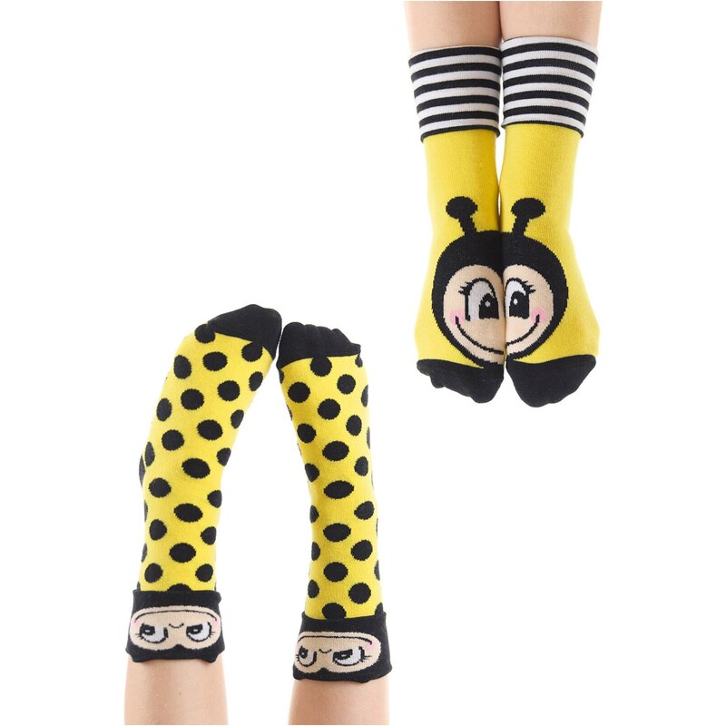 Denokids Ari Girls' Yellow Black Socks 2-Pack