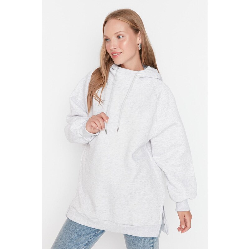 Trendyol Gray Hooded Oversize Rayon Knitted Sweatshirt.