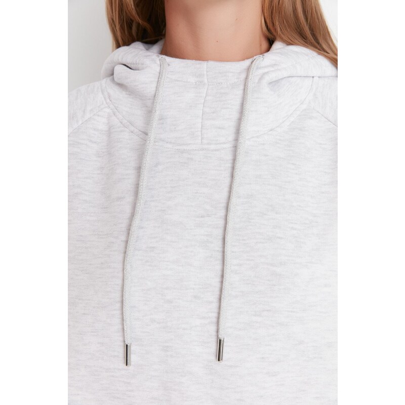 Trendyol Gray Hooded Oversize Rayon Knitted Sweatshirt.