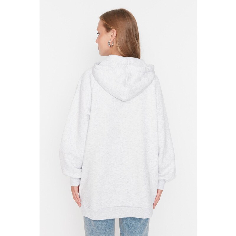 Trendyol Gray Hooded Oversize Rayon Knitted Sweatshirt.