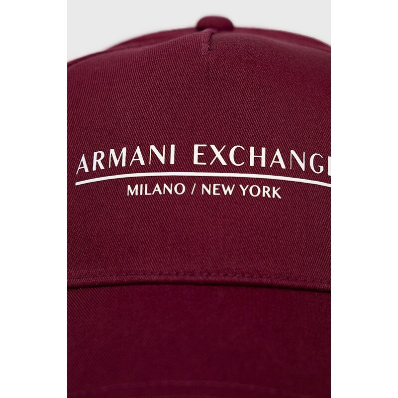 Bavlněná čepice Armani Exchange vínová barva, s potiskem