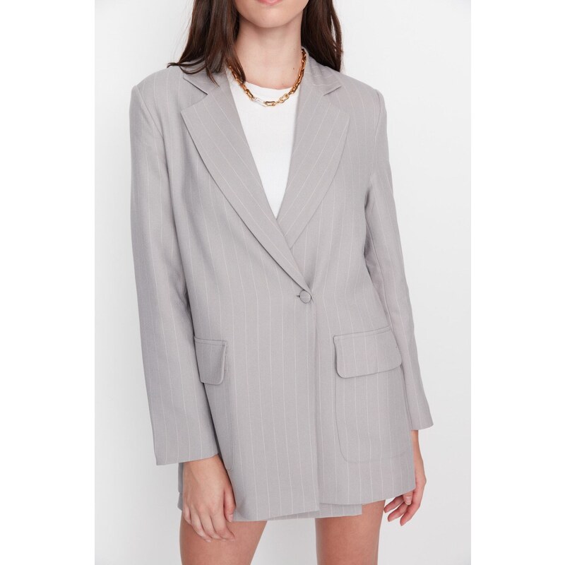 Trendyol Gray Regular Lined Buttoned Woven Blazer Jacket