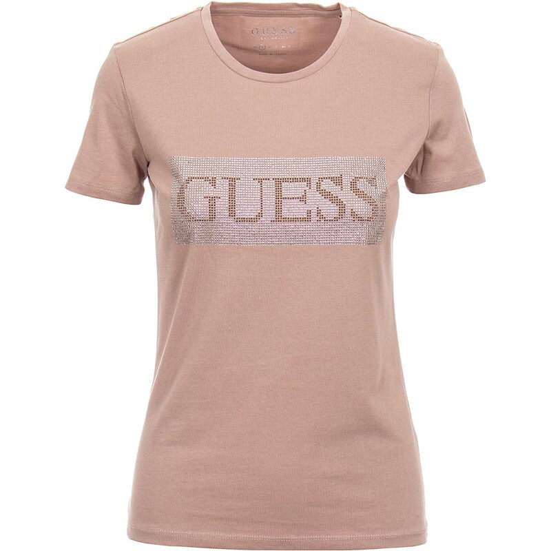 Guess dámské pudrově růžové tričko s kamínky