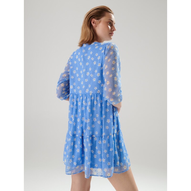 Sinsay - Květinové mini šaty - modrá