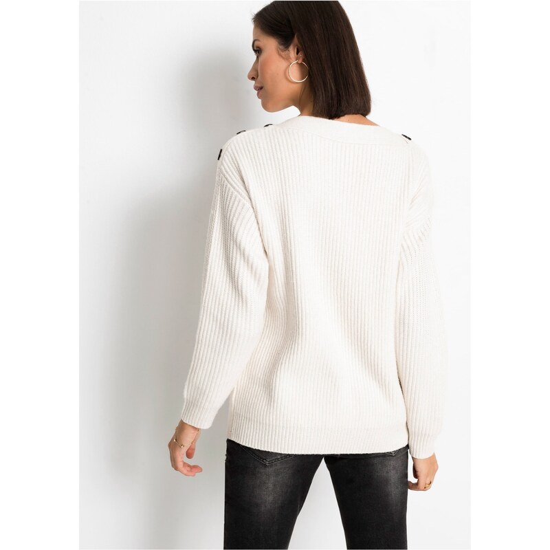 bonprix Oversize svetr s knoflíky Bílá