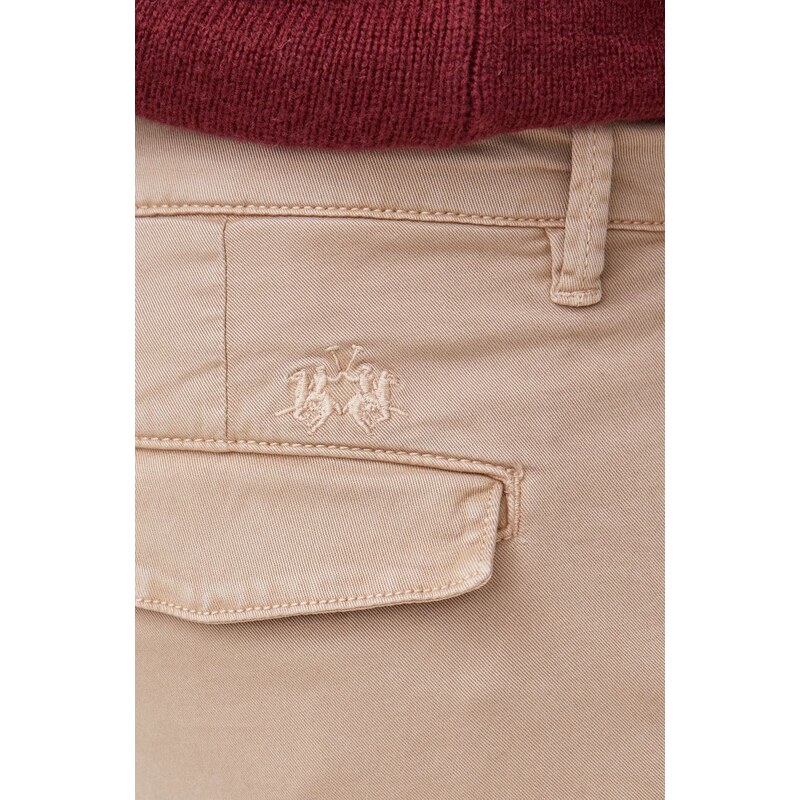 Kalhoty La Martina pánské, béžová barva, přiléhavé