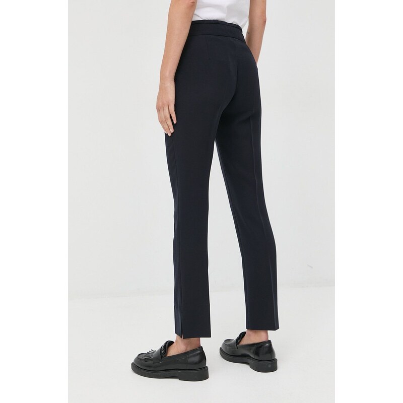Kalhoty Emporio Armani dámské, tmavomodrá barva, jednoduché, high waist