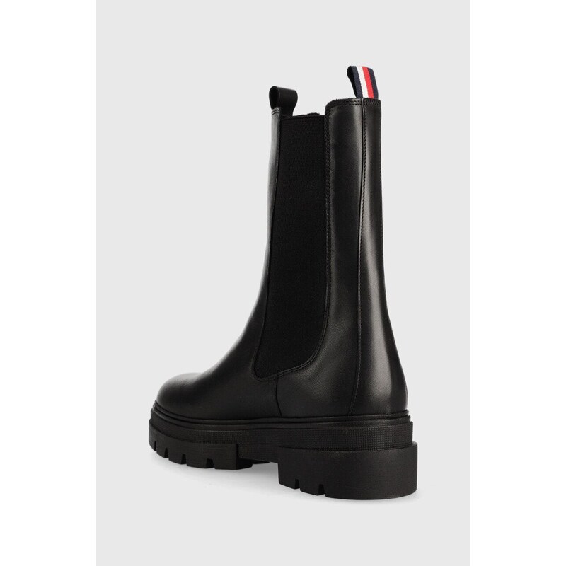 Kožené kotníkové boty Tommy Hilfiger Monochromatic Chelsea Boot dámské, černá barva, na plochém podpatku