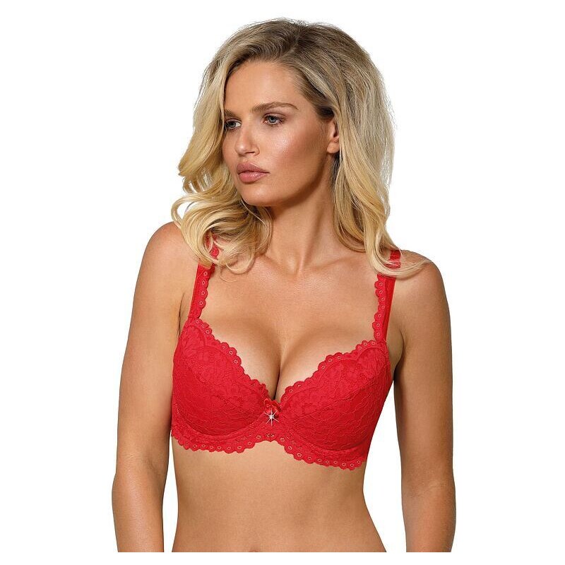 Roza Krajková Push-Up podprsenka Nevia červená 73364324