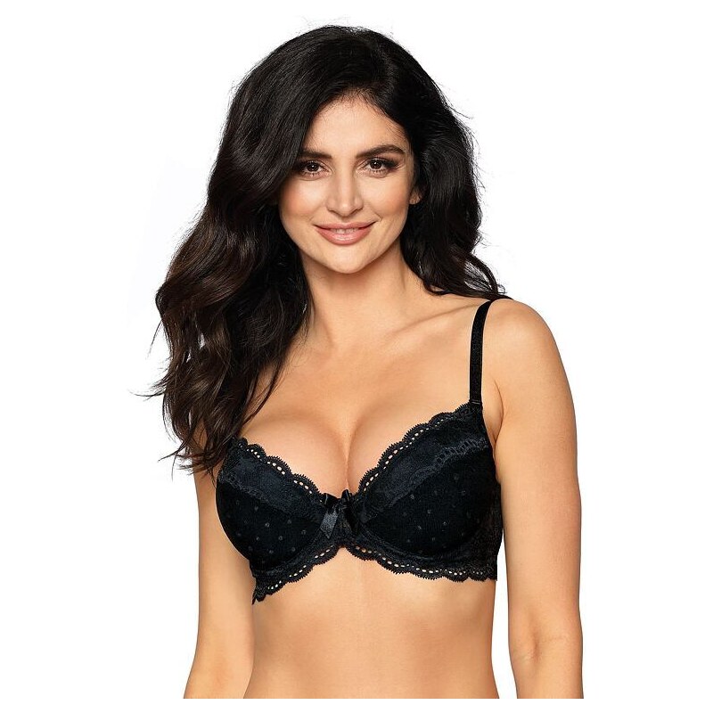 Roza Podprsenka push-up Lagerta černá s krajkou 73364455