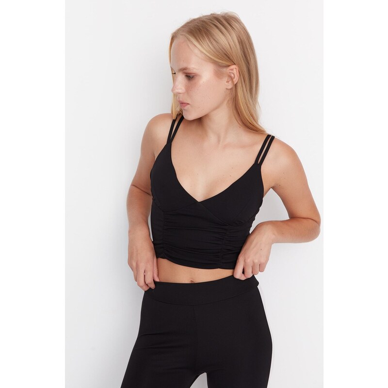 Trendyol Black Supported/Shaping Double Strap V-Neck Knitted Sports Bra