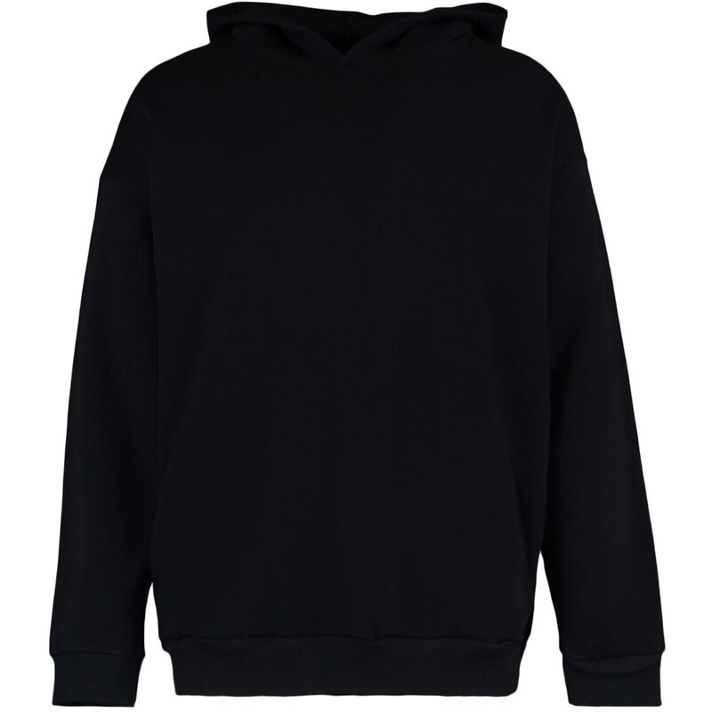 Trendyol Black Oversize/Wide-Fit Hooded Tiny Embroidery Detail Thick Sweatshirt