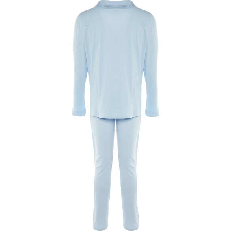 Trendyol Blue Men's Regular Fit Knitted Pajamas Set, Family Combine