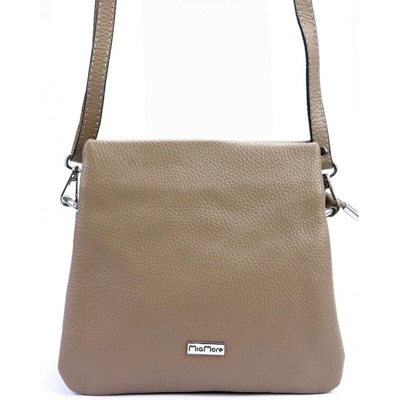 MiaMore Kožená crossbody dámská kabelka se třemi oddíly taupe hnědá