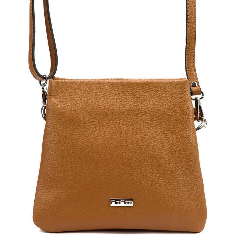 MiaMore Kožená crossbody dámská kabelka se třemi oddíly camel