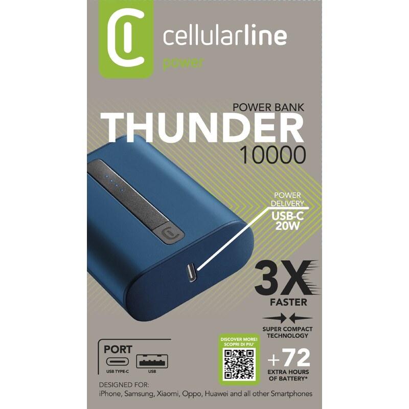 Externí baterie / powerbanka - Cellularline, Thunder 20W 10000mAh Blue