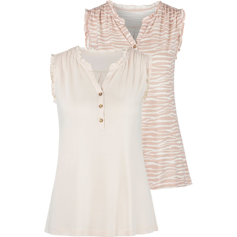 LASCANA Top béžová / bílá 114436367