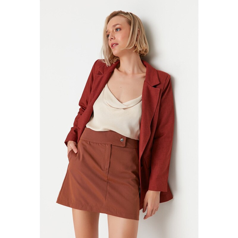 Trendyol Brown Woven Button Mini Skirt