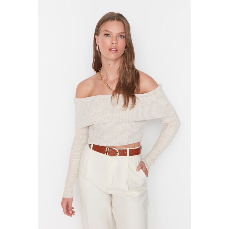 Trendyol Stone Crop Carmen Collar Pletený svetr