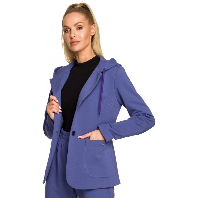Moe M691 Blejzr s kapucí a jedním knoflíkem - indigo 74953429