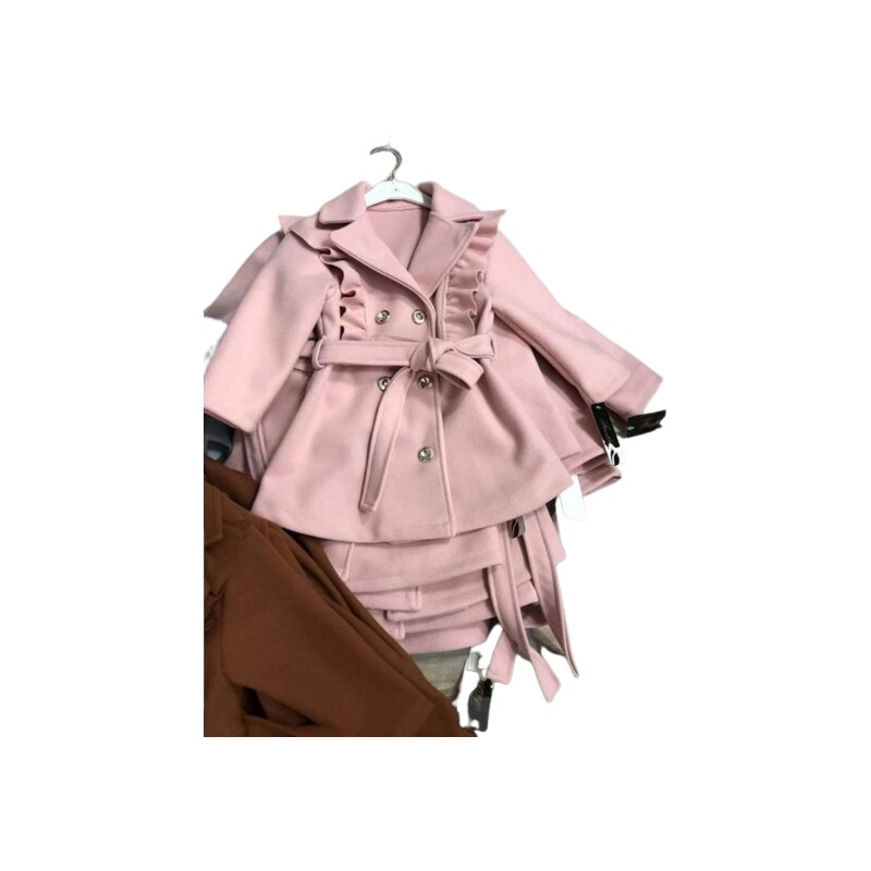 Dívčí kabátek flaušový s řasením pudrově růžový
