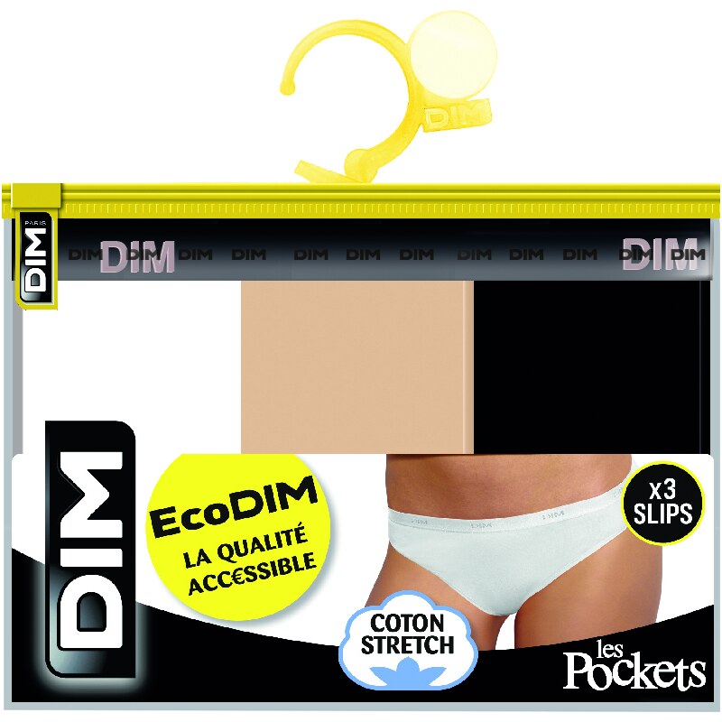DIM ECO LES POCKETS SLIP 3x - 3 pcs of women's panties - black - white - flesh