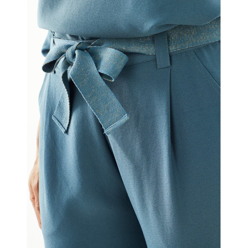 Blancheporte Kalhoty ze vzdušného krepu se třpytivým páskem, jednobarevné nebo s potiskem tyrkysová 44